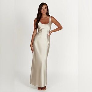Meshki Champagne Satin Maxi Dress